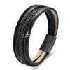Black Leather Rope Cowhide Men's Double Layer, Genuine Leather Woven Bracelet Handmade Multilayer Leather Bracelet