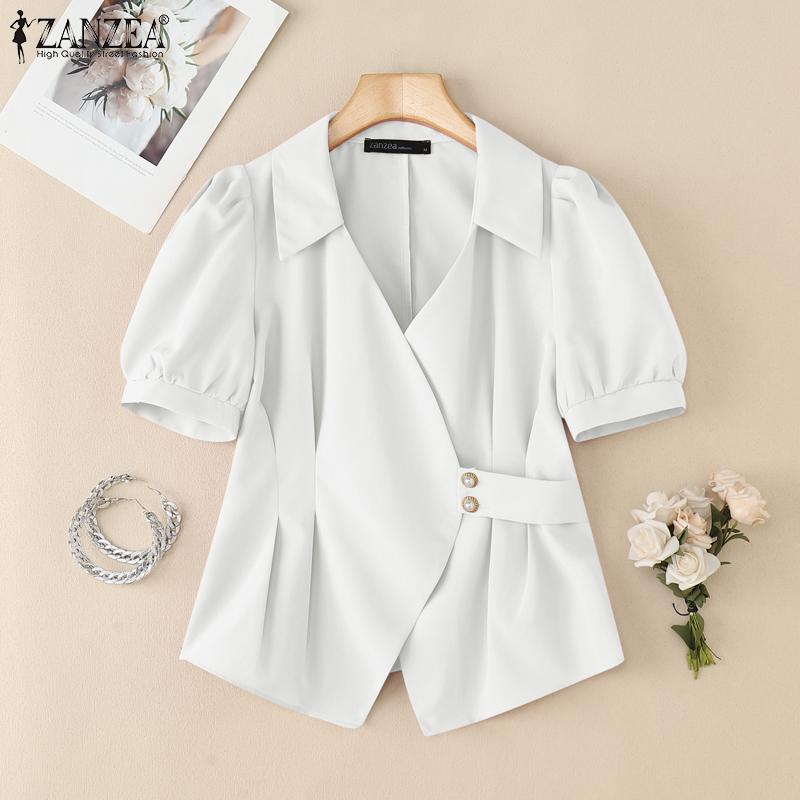 ZANZEA Bluză casual de vară pentru femei cu gât în V și mâneci scurte