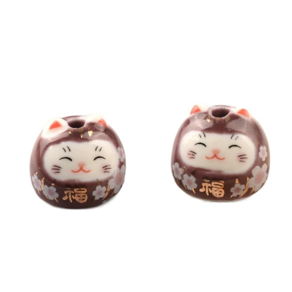 2pcs With Hole Cat Ceramic Ornament Colorful Blessing Cat Beads Cat Ceramic Beads  Jewelry Making