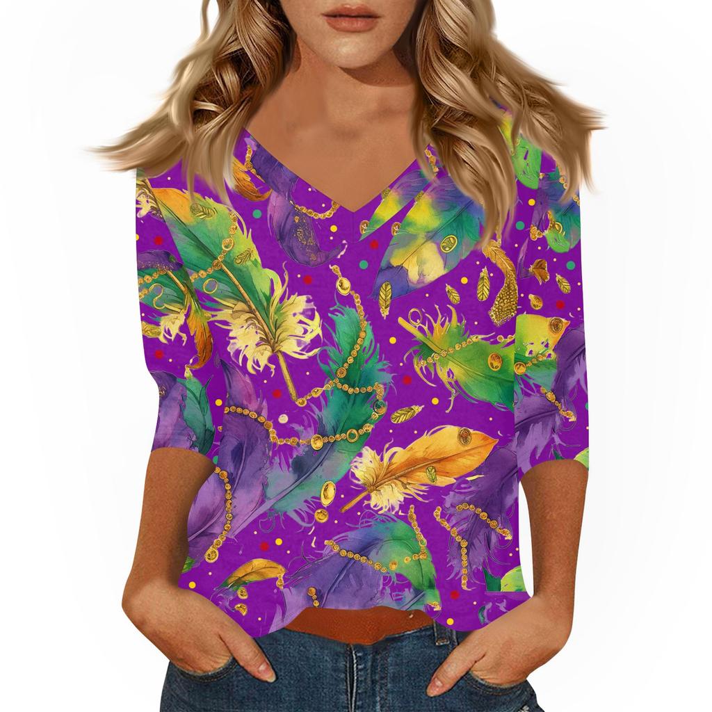 Dámské tričko s potiskem 3/4 rukáv denní víkendová móda základní véčkový výstřih běžný top