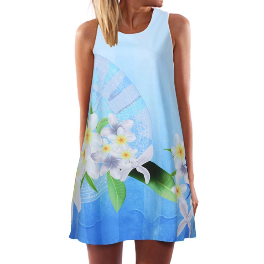 Summer Women Sleeveless Dress Floral Small Fresh Round Neck Vest Dress Casual Loose Seaside Vacation Style Comfortable Breathable Dress