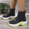 Women's Fashion Color Blocked Lace Up Thick Sole Casual Short Boots  Autumn New Comfortable Versatile Wedge Heel Ankle Boots