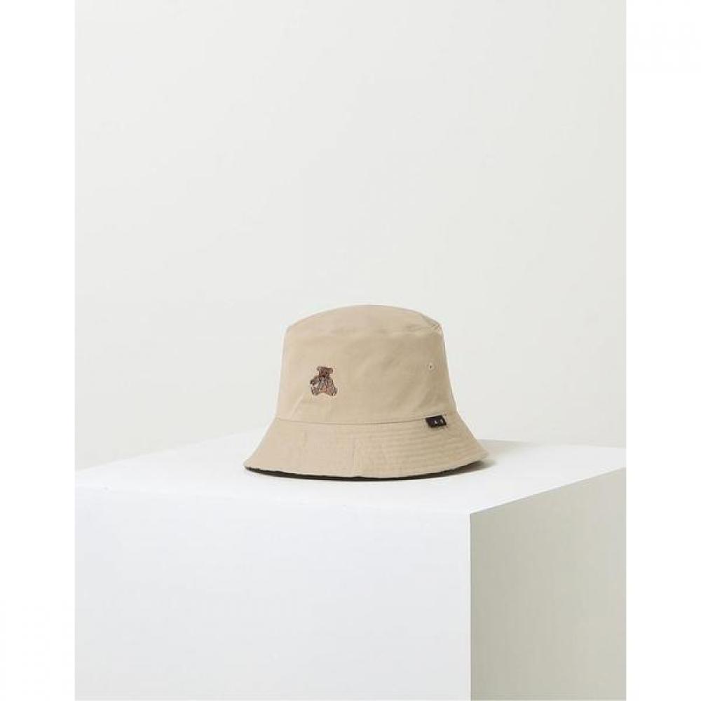 DakS Women S Beige Check reverSible Bucket Hat With Teddy Bear Embroidery Dbhe3e119i2