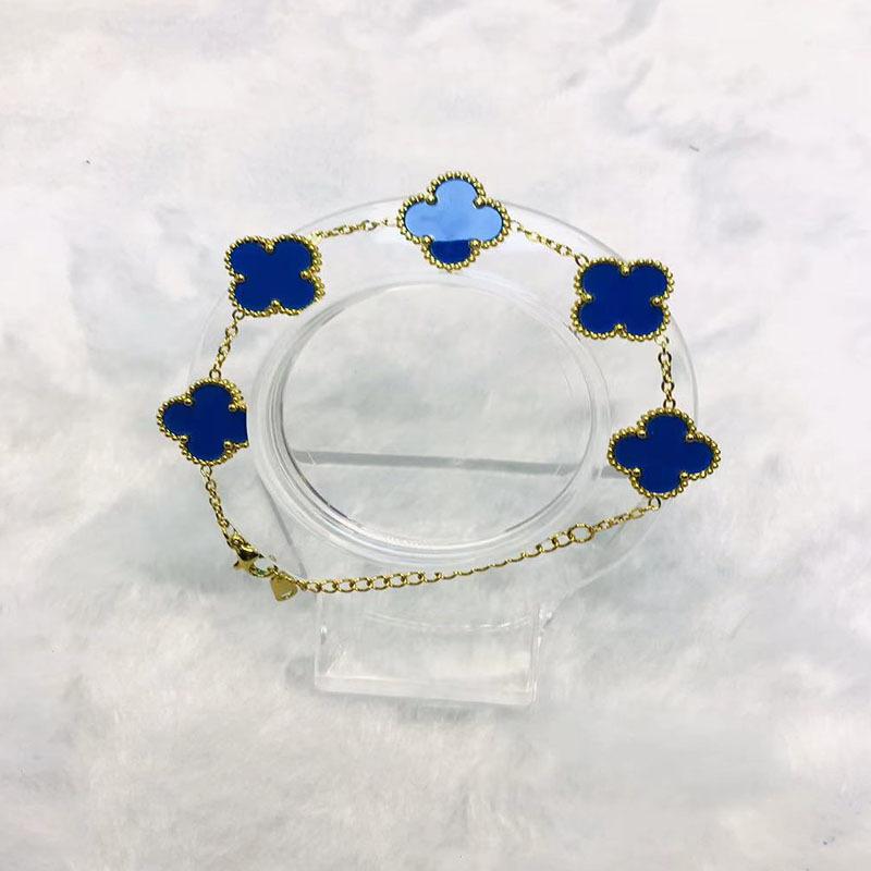 

15 мм браслет Lucky Titanium 18K женский простой модный браслет с четырьмя листами клевера ювелирные изделия темно-синий