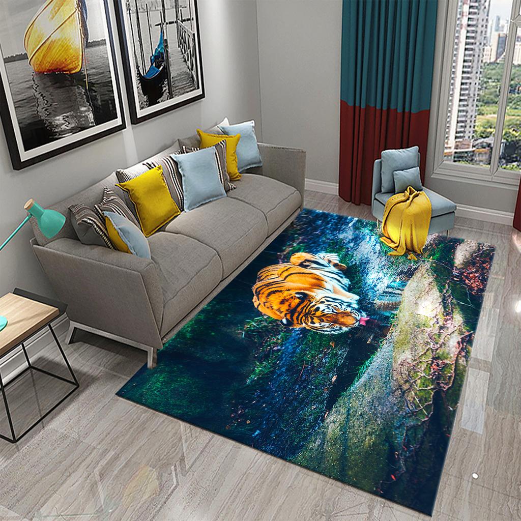 3D Tiger Pattern Carpet Cute Wild Animal Print Large Carpet for Living Room Bathroom Bedroom Entrance Mat Anti-Slip Carpet Decor