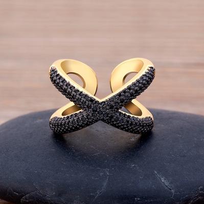 Charm Simple X Shape Cross Copper Zircon Ring Luxury CZ Stone 5 Colors High Quality Wedding Party Finger Adjustable Open Ring
