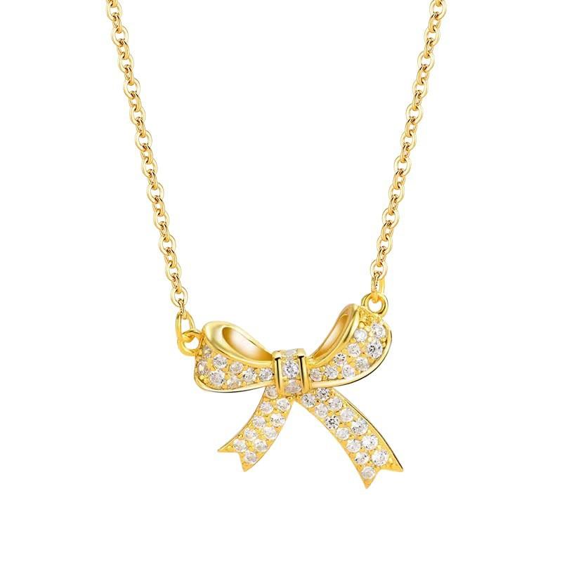 1 Pcs Bow Necklace Steel Chain Copper Pendant Butterfly Fresh Sweet Clavicle Chain Gift Women's Girls' Elegant Accessories