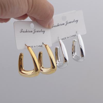 Big Geometry U-Shaped Trapezoid Gold Color Smooth CCB Drop Earrings for Women Minimalism Hyperbole Fashion Party Jewelry