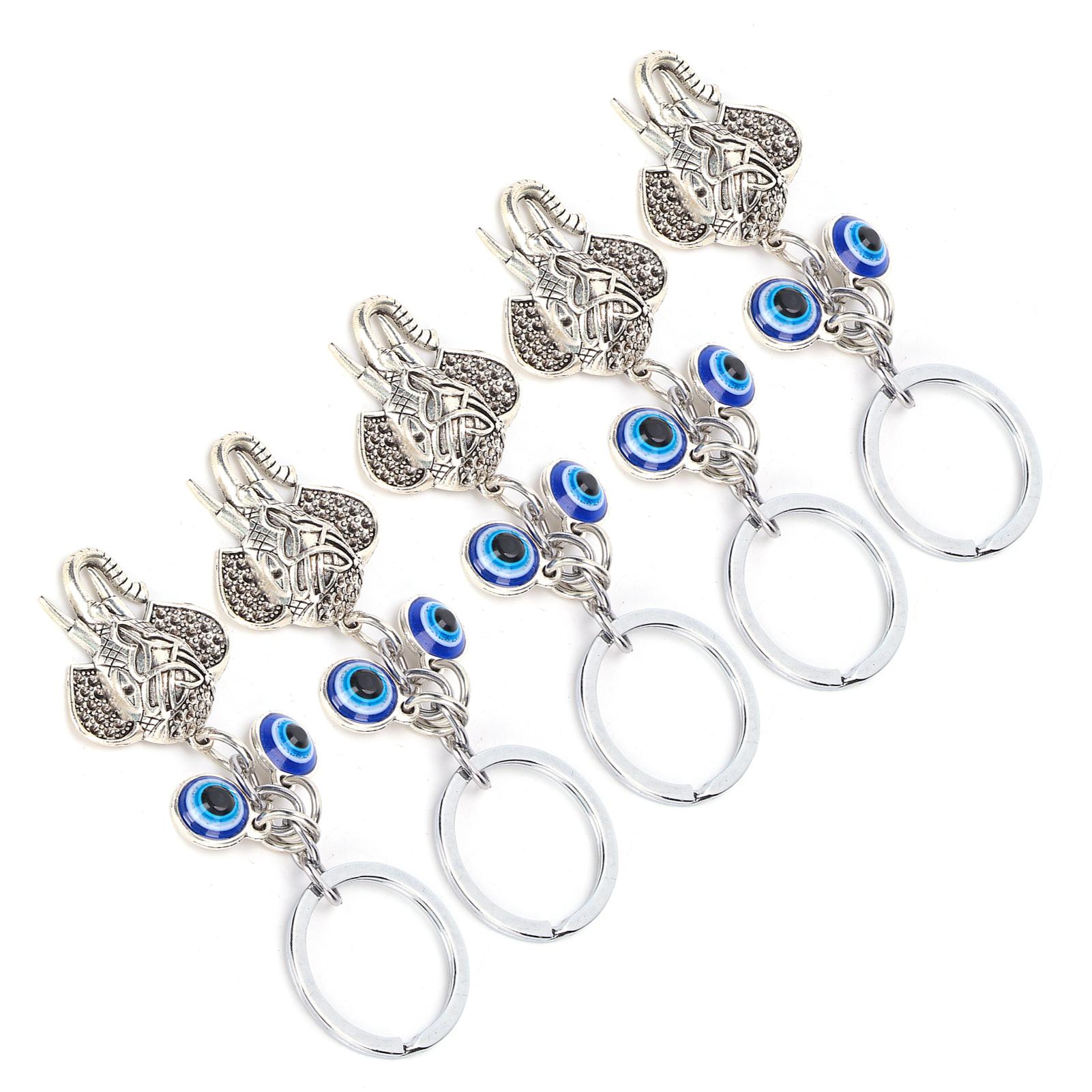 

5Pcs Blue Eyes Keychain Elephant Turkish Style Alloy Colored Glaze Pendant for Ladies Bag Car Interior