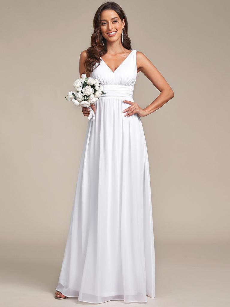 Ever-Pretty Women's Chiffon Pleated Double V-Neck Maxi Evening Dresses Sleeveless Bridesmaid Dress