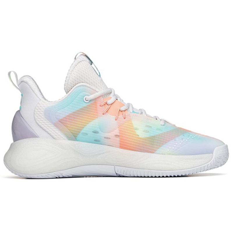 Anta Bubble Bomb Basketball Shoes Men's Low Top Ivory White/Fluorescent Aqua/Light Rainbow Pink Sneakers 112211603Q-5