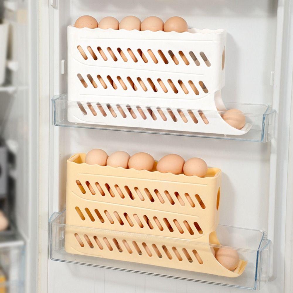 

Plastic Automatic Scrolling Egg Rack 30 Grids Roll Off Egg Storage Rack Countertop