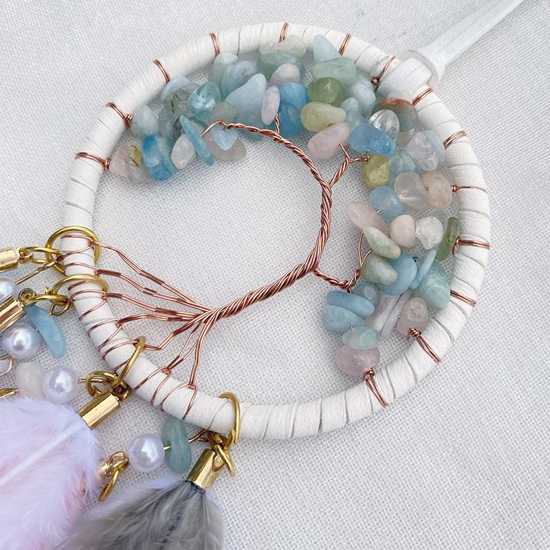 Dream Catcher Hand-woven Feathers Wind Chimes Tree of Life Crystal Stone Car Pendant Bedroom Hanging Ornaments Home Decorations