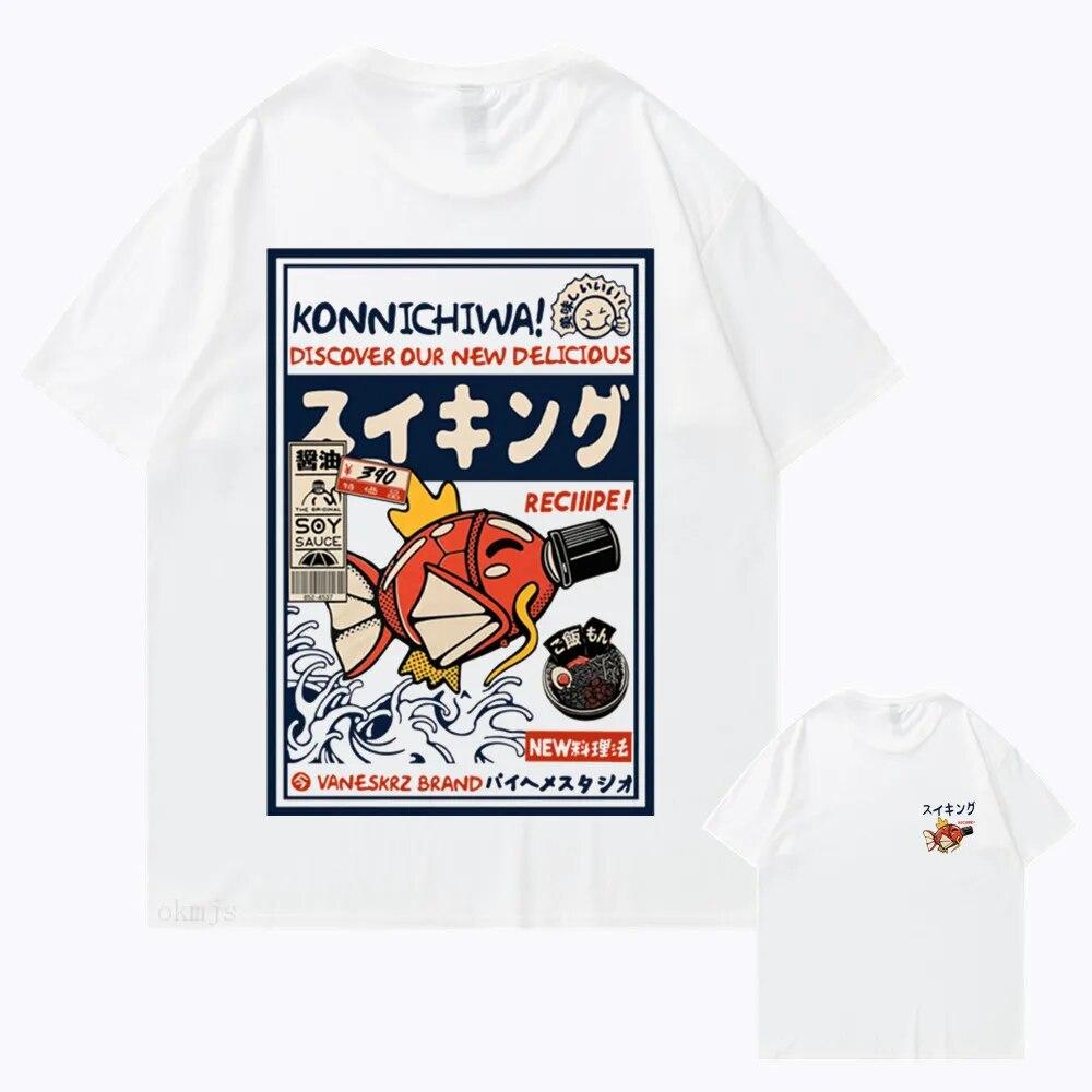 

Вулична футболка в стилі хіп-хоп Harajuku Japanese Kanji Fun Fish Модна повсякденна футболка Літня футболка унісекс з коротким рукавом у гарячих продажах S