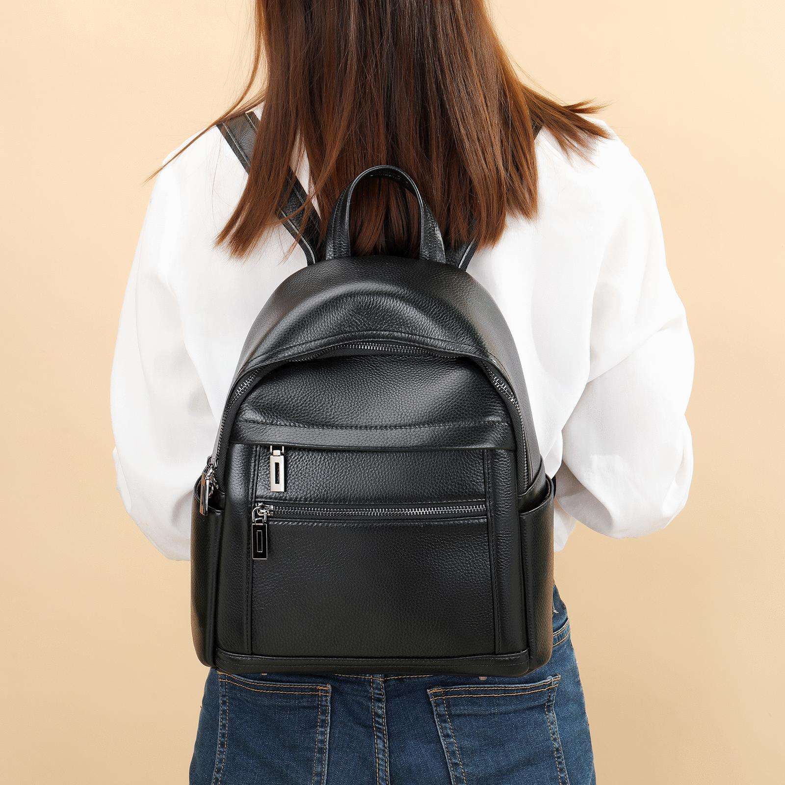 

Натуральная кожа Цветной Маленький рюкзак Женская сумка через плечо Кожаная сумка через плечо в этническом стиле в стиле ретро из коровьей кожи Tide чёрный