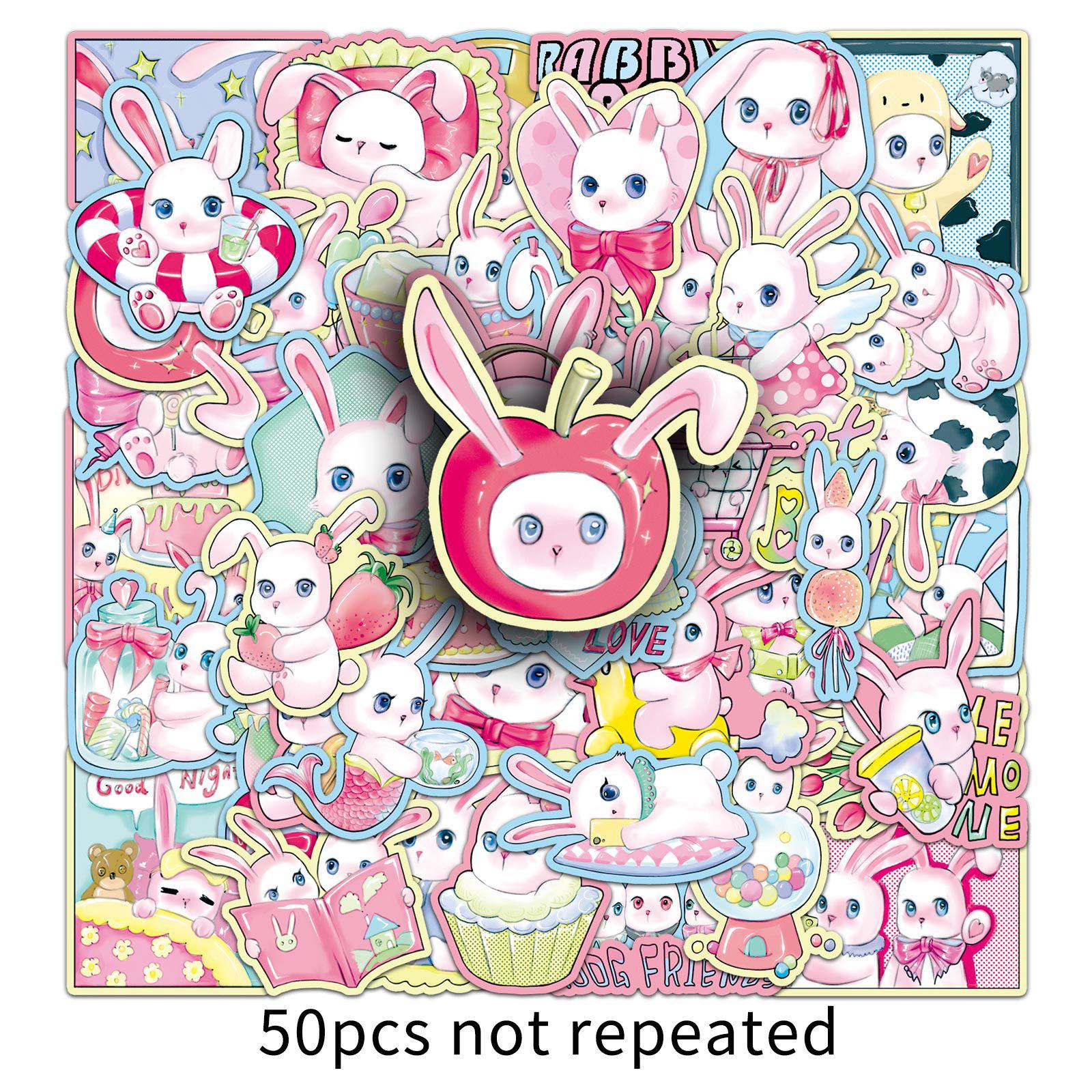 

50 Original Hand-Drawn PUFF Rabbit Stickers - Cute Q Version Non-Infringing Stationery Decorations for DIY Teacups