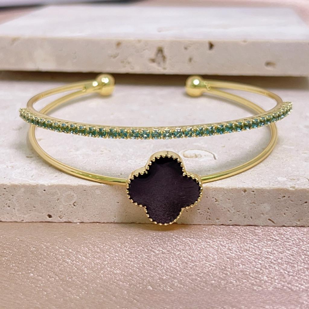 Brățară Premium Trifoi cu Patru Foi Zirconiu Strat Dublu Brățară cu Deschidere Ajustabilă Lux Non-Alergenic Brățară de Damă