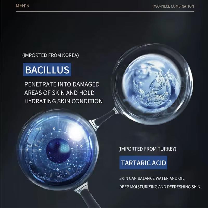 Men's Facial Care Kit Toner Essence Lotion Refreshing Moisturizing 2 Pcs Boxed Toner & Face Lotion Skin Care Set For Birthday & Festival Gifts