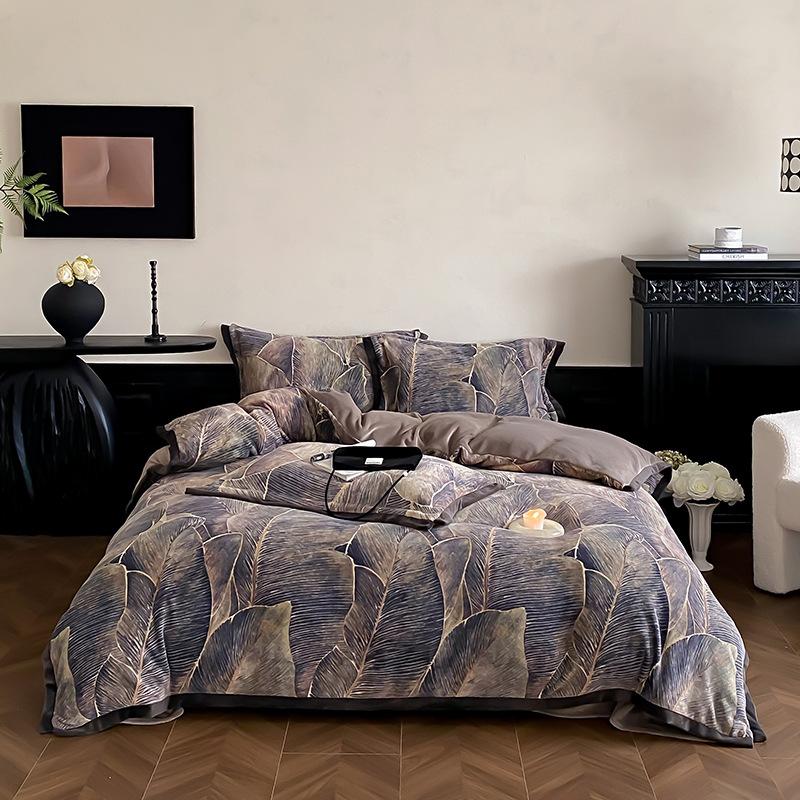 250G Milk Fleece Digital Printing Light Luxury Four-Piece Set 1.5M Bed Sheet Four-Piece Set, Cloth