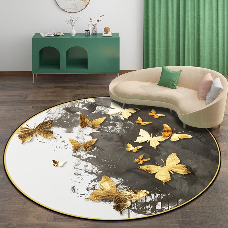 3D zlatý motýlí koberec, obývací pokoj, pohovka, koberec, protiskluzový čajový stolek, šatna, koberce do obývacího pokoje, dekorace, ložnice, kulatá podlahová rohožka