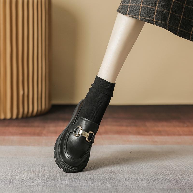 

Лоферы на толстой подошве, женские весенне-осенние новые универсальные женские туфли, женские туфли на одинарном каблуке в британском стиле на среднем каблуке