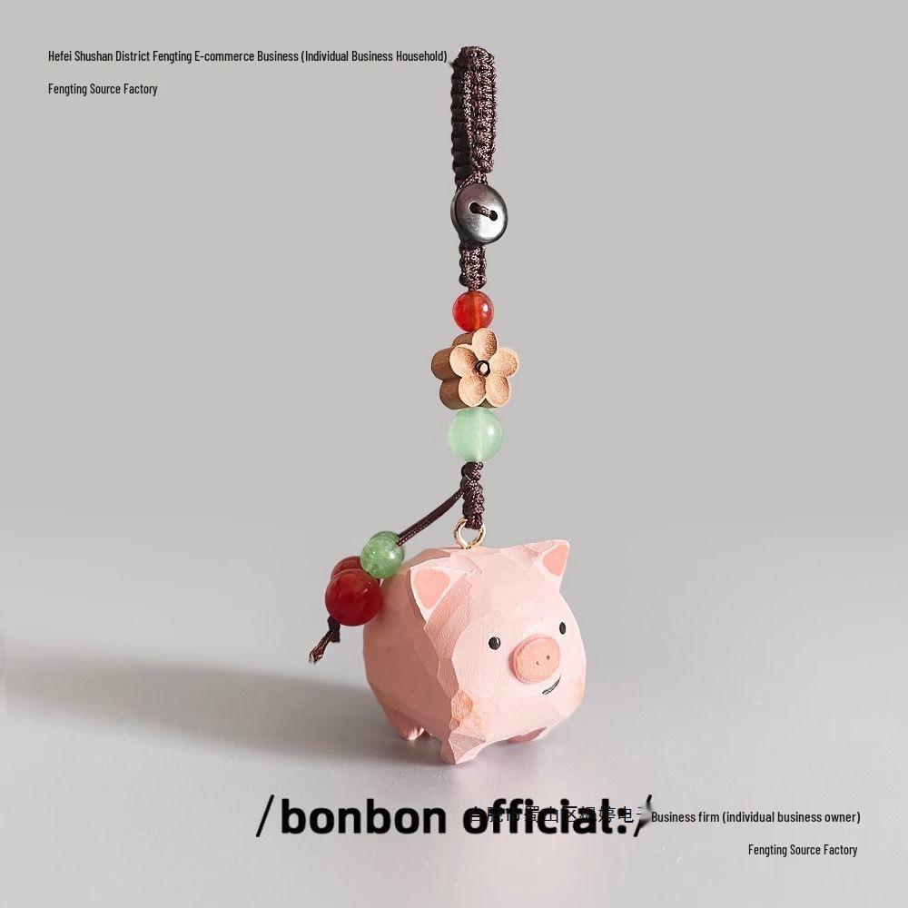 Handgeschnitzter Holzschwein-Schlüsselanhänger & Taschenanhänger - Süßes Geschenk für Mädchen & beste Freunde