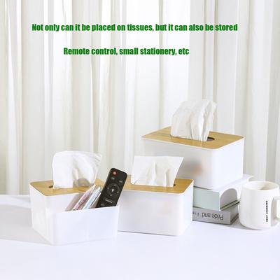 1pc Plastic Tissue Box Wooden Lid Square Napkin Holder Container Wet Tissue Paper Dispenser Case Modern Home Car Organizer