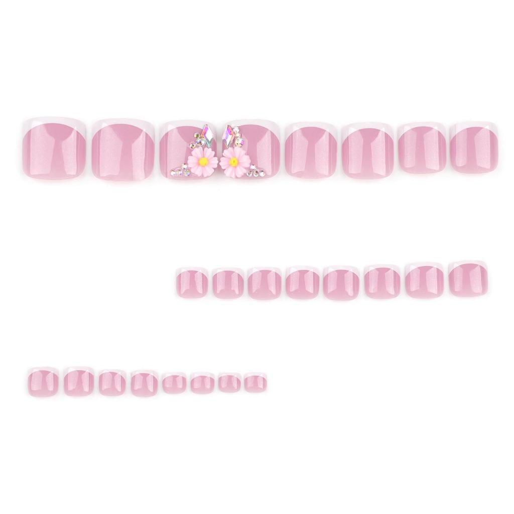 French White Floral Rhinestone Toe Nail Art – Summer New Arrival