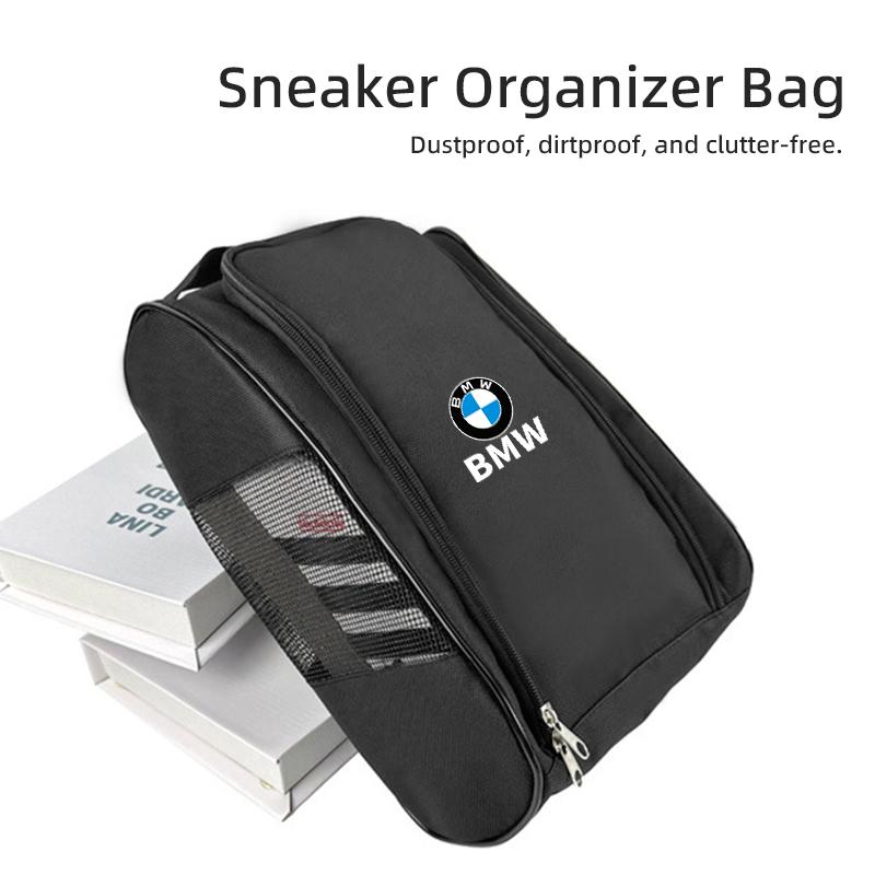 BAGH3 2026 Car Sticker Car Logo Sneaker Storage Bag Travel Outing Shoe Storage Tools Cars Accessories For BMW E46 E90 E60 F20 F10 F30