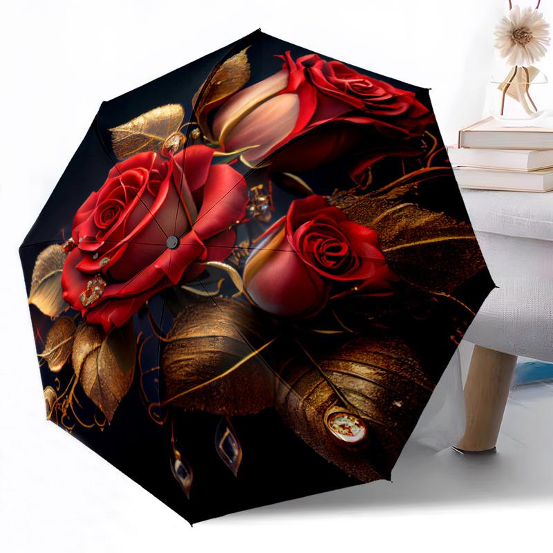 Blumiges Verziertes Rahmen Design Außen Automatischer Regenschirm Einziebares Design mit 8 Speichen Langlebigkeit Leicht Perfektes Geschenk für Freunde Familie