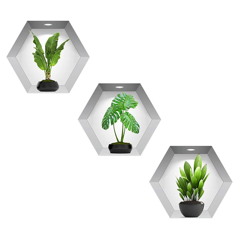 3Pcs/Set 3D Stereoscopic Potted Wall Stickers Living Room Decorative Wallpaper Self-Adhesive Plant And Flower Pvc Stickers