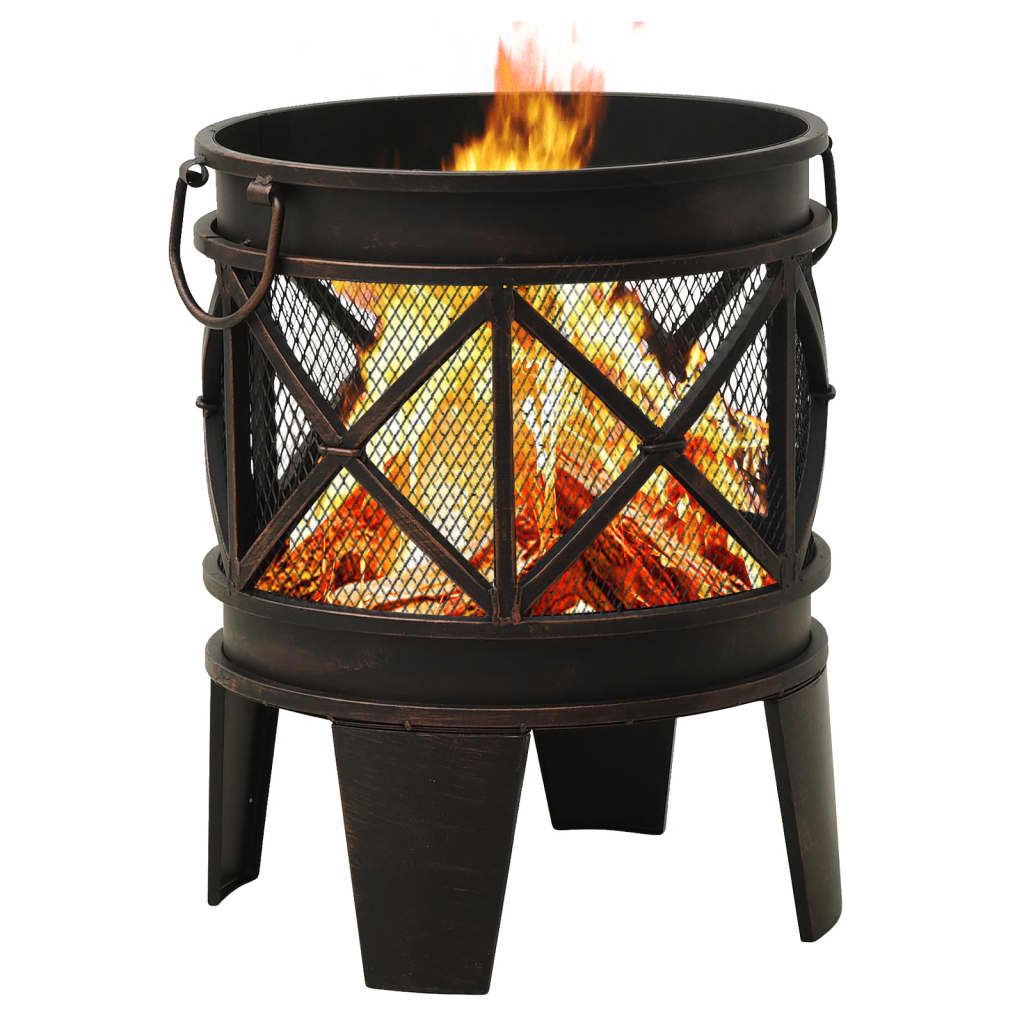 Rustic Fire Pit with Poker Ø42x54 Cm Steel