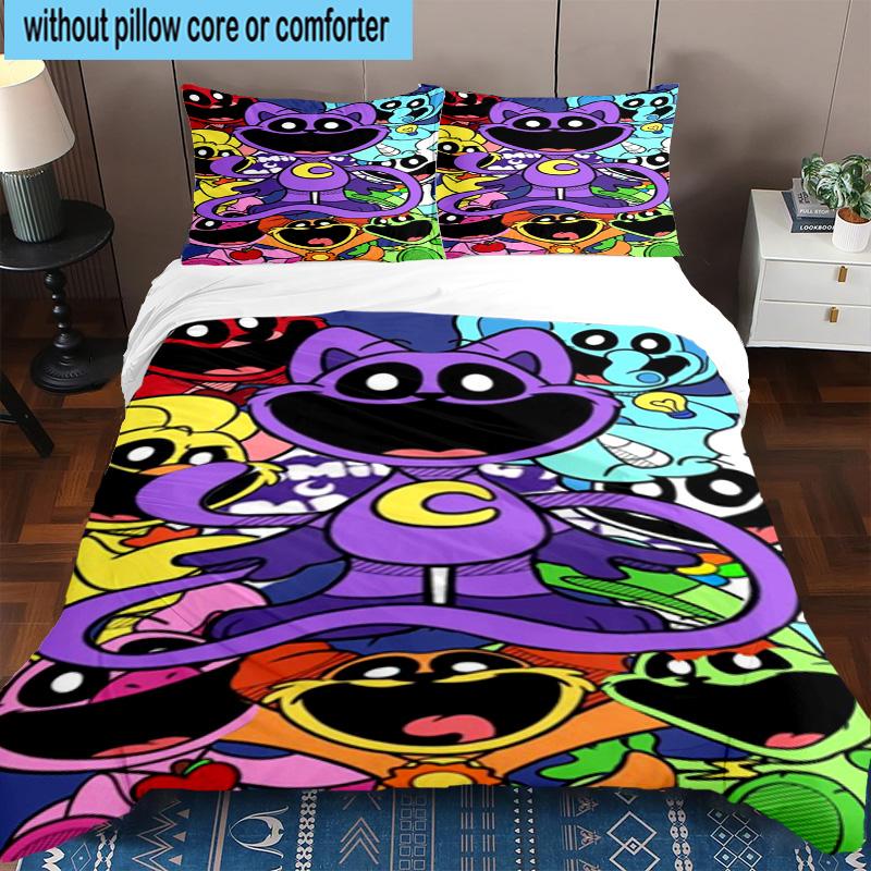 3PCS Happy smiling Cartoon Characters 3pcs Bedding,Including 3PCS Duvet Cover And 2pcs Pillowcases Perfect for Christmas,Ideal for Bedroom, Dormitory