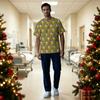 Men's Short Sleeve V-Neck Christmas Print Uniform Top with Chest Pocket