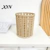 Office Supplies Organizer Imitation Rattan Pen Holder, Round Hollow Desk Organizer, Large Capacity Pencil Ventilated Holder Cup for Pens Pencils