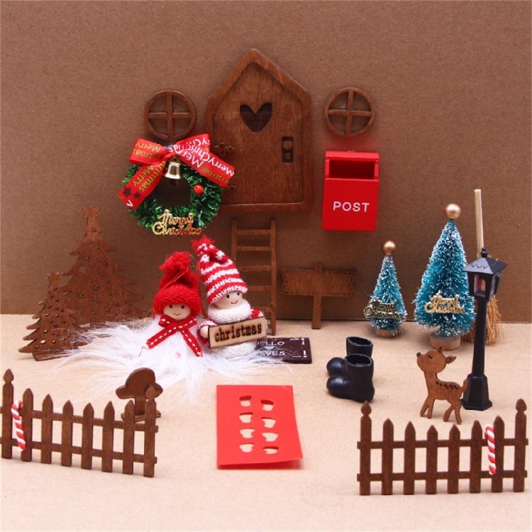 Dollhouse Miniature Elf Door Christmas Decor Set Magical Wood Door Fairy Garden