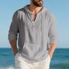 Men Casual Loose Long Sleeve Hooded Linen Blend Henley T Shirt