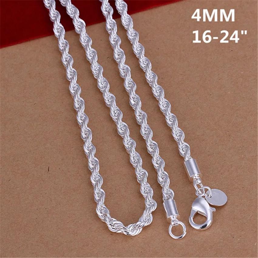 URMYLADY 16-24inch For Women Men Beautiful Fashion 925 Silver Charm 4mm Rope Chain Necklace Jewelry