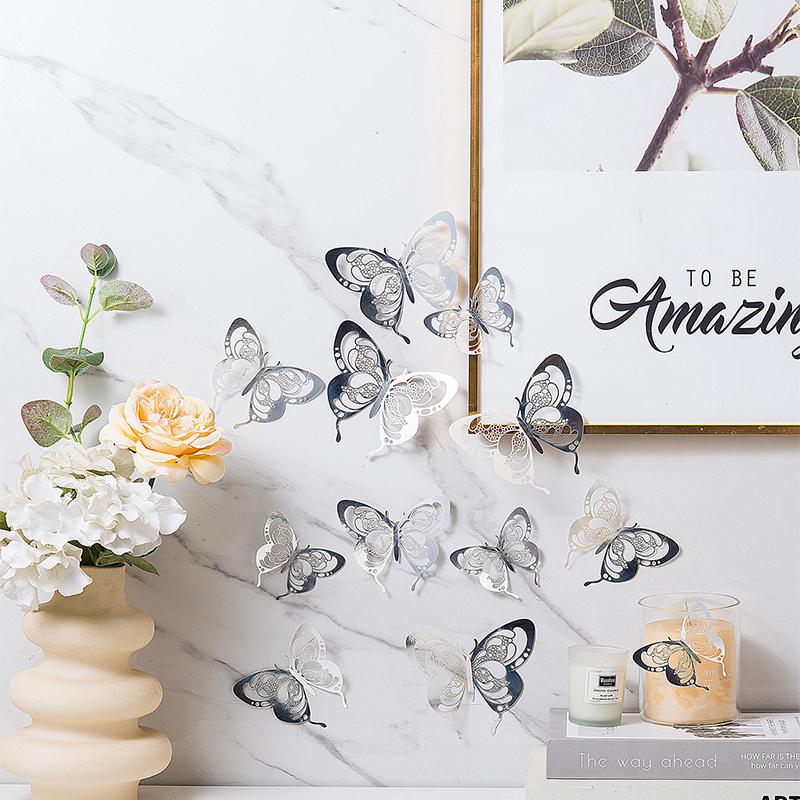 12Pcs/set 3D Hollow Butterfly Wall Sticker for Home Decoration DIY Wall Stickers Modern Wall Art Living Room Decoration