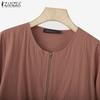 ZANZEA Women Casual Round Neck Long Sleeve Ethnic Print Loose Zipper Blouse