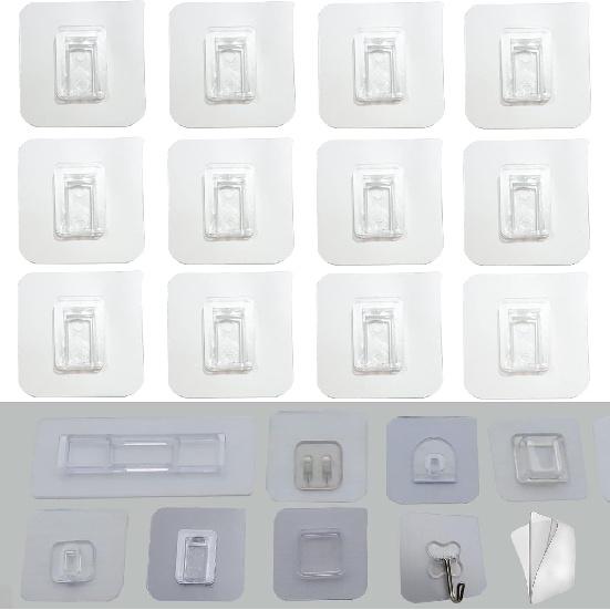 12 PCS Wall Mounted Replacement Sticky pads for Kitchen Bathroom Shower Caddy Organizer Rack Holder Nail Free Adhesive Hooks (Square)