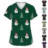 Women's Fashion Short Sleeve Christmas Print V-Neck Pocket Workwear Tops