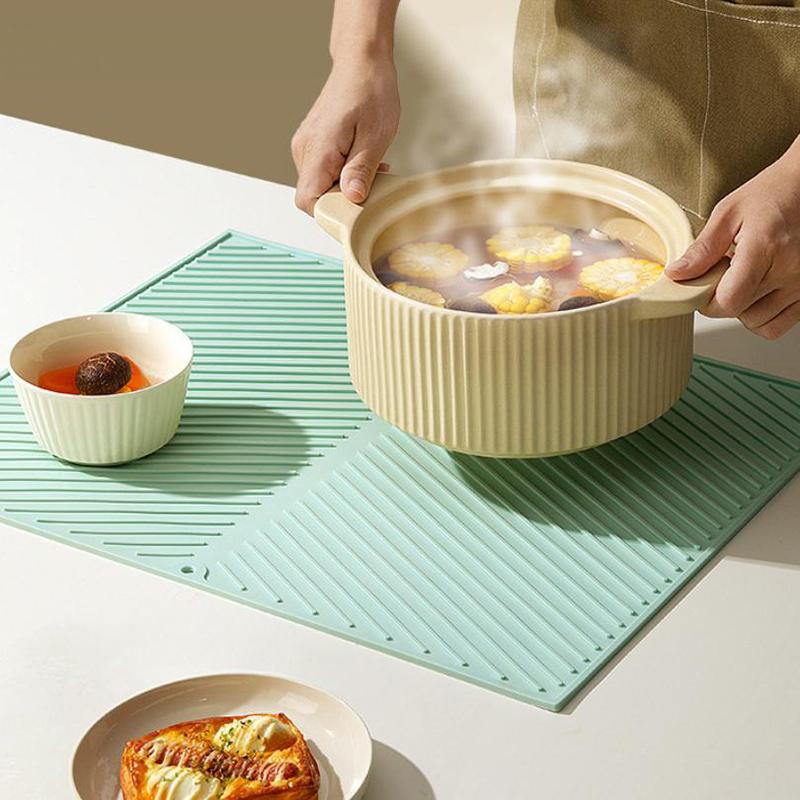 Dish Drying Mat-Silicone Drying Pad For Kitchen Counter, Non-Slip Drain Pad High-Temperature Resistant Kitchen Gadget