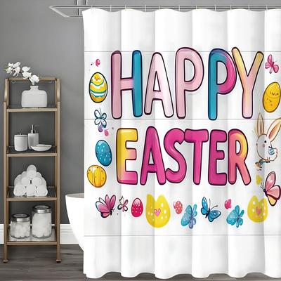 Merry Christmas Eggs Floral Butterfly Shower Curtain, Bathroom Decorative Shower Curtain, Waterproof Shower Curtain with Hooks