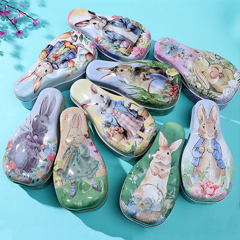 Cartoon Easter Egg Tinplate Case Vintage Easter Egg Tin Box Tinplate Cookie Box  Easter Accessories