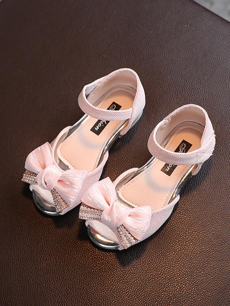 

Children s Sandals Girls Big Bow Hollow Out Princess Shoes New Style Fashion Kids Soft Sole Wedding Flats 22(Insole 14CM) рожевий