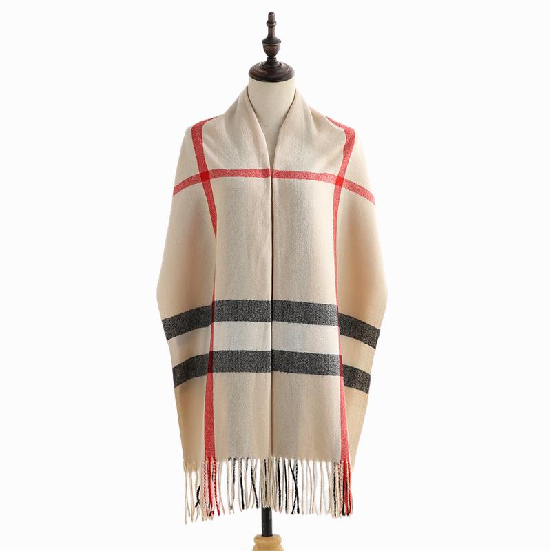 Scarf Women's autumn and winter imitation cashmere scarf Sweet striped scarf Shawl Warm medium and long scarf