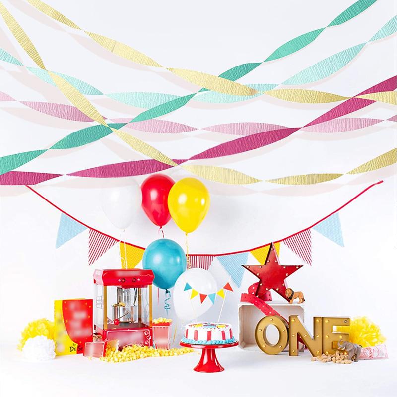 5pcs/Pack Wrinkle Paper Birthday Backdrop Home Supplies Ribbon Party Wedding Decorative DIY
