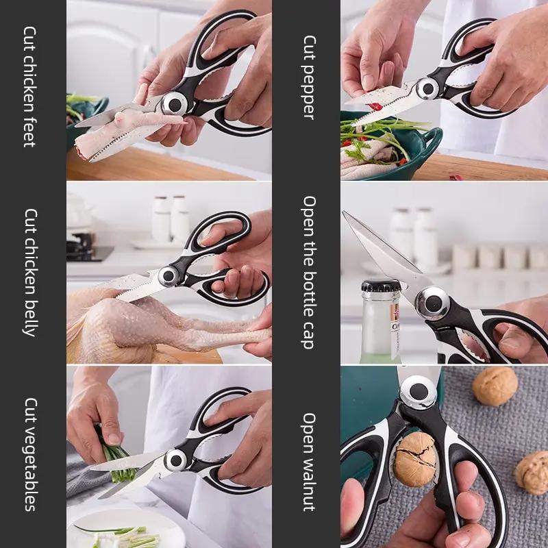 Scissors Stainless Steel Kitchen Household Bone Scissors Chicken Wings Fish Chopper Bottle Opener Clip Walnut Kitchen Tools CLE