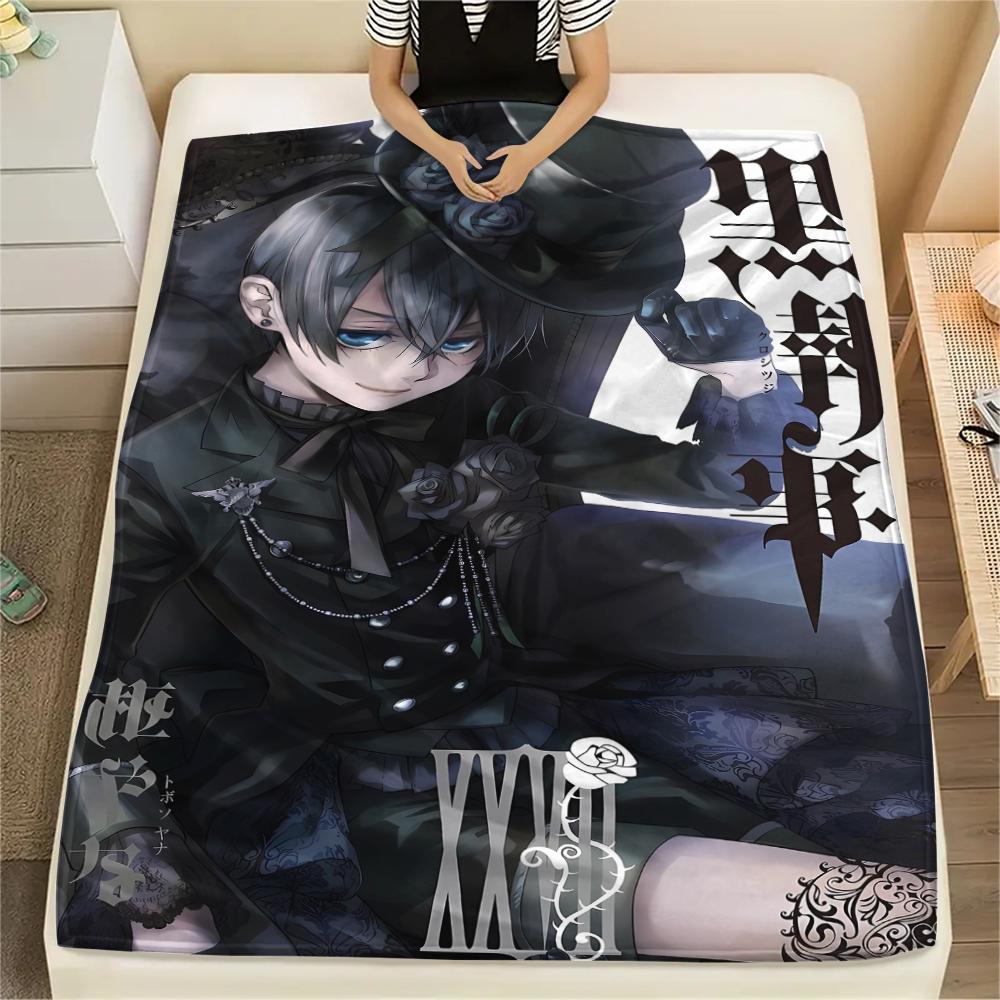 1PC Black Butler Print Flannel Blanket, High Quality All Seasons, Home Decor, Warmth and Comfort, Perfect for Christmas Gifts